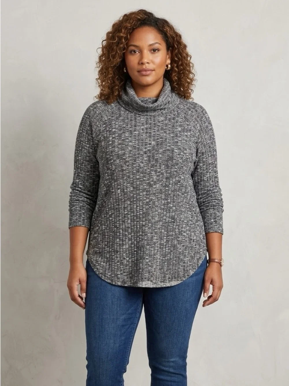 Michael Stars Heathered Grey Cowl-Neck Tunic Sweater 2X